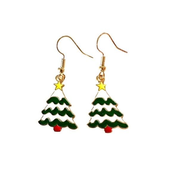 ⭐️ 5 for $25 Holiday Festive Christmas Tree Hoop Earrings Gold Tone - Picture 2 of 7
